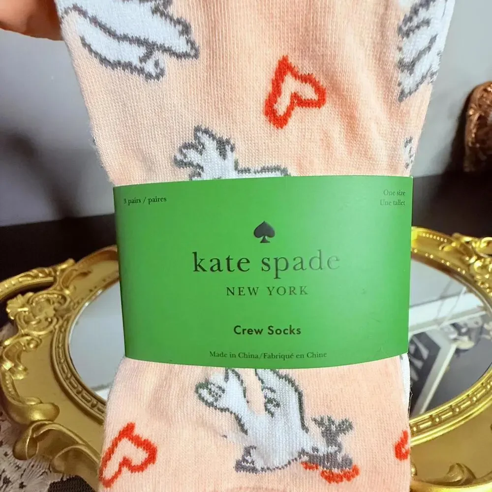 Kate Spade New York Cupid Heart Crew Socks 3 Pack One Size NWT
